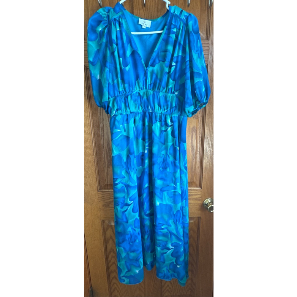 Women's UEAL Blue Teal Floral Midi Dress Size L